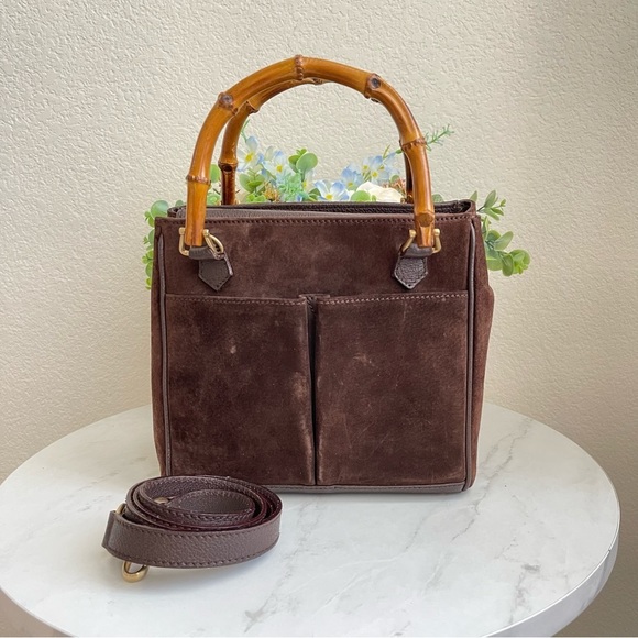 Gucci Handbags - Gucci Bamboo Brown Suede Handbag/Crossbody Bag